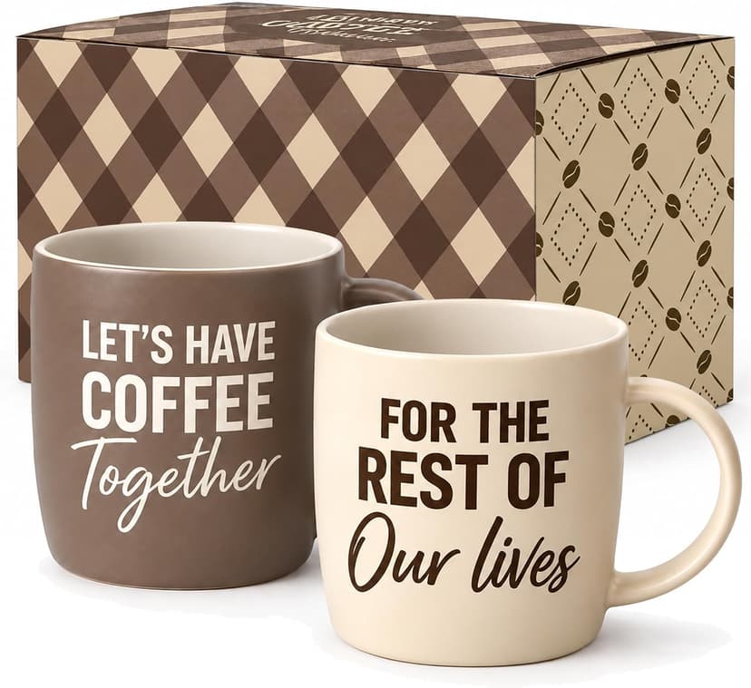 Engagement Wedding Gifts for Couple, Bride & Groom, Newlywed, Bridal Shower, His and Hers, Mr and Mrs, Christmas, Valentine's Triple Gifffted Lets Have Coffee Together Mug Set For Couples, 13oz Ceramic B0DP5GFK31