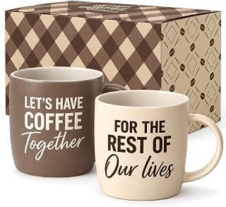 Engagement Wedding Gifts for Couple, Bride & Groom, Newlywed, Bridal Shower, His and Hers, Mr and Mrs, Christmas, Valentine's Triple Gifffted Lets Have Coffee Together Mug Set For Couples, 13oz Ceramic B0DP5GFK31