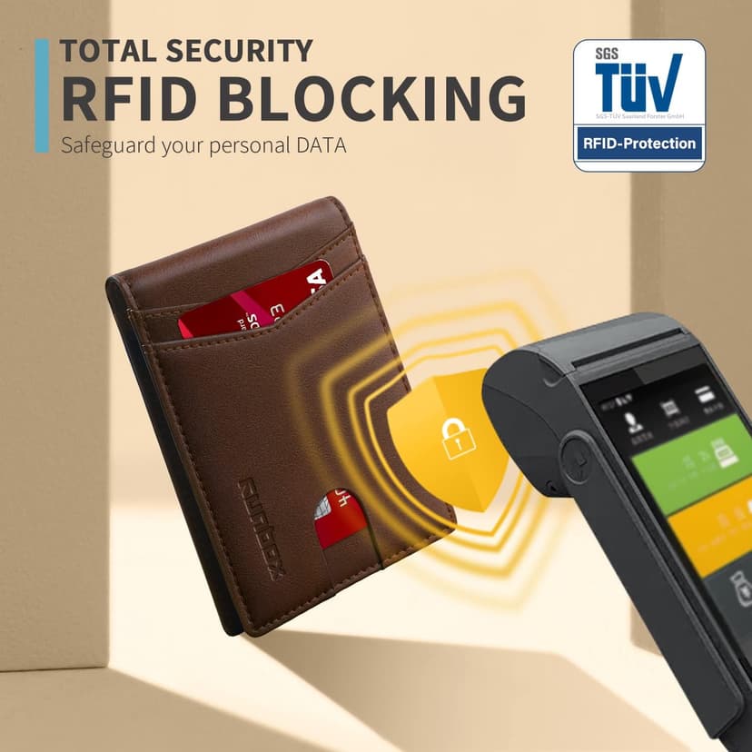 RUNBOX Wallet for Men Slim Rfid Leather 2 ID Window With Gift Box