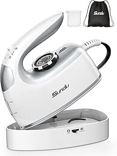 Sundu Mini Travel Iron with Steam,1000W Portable Non-Stick Soleplate Steam Samll Iron for Quilting & Sewing,300 Microsteam Holes,90ml water tank,lockable safety base,Digital Temperature Control-Silver