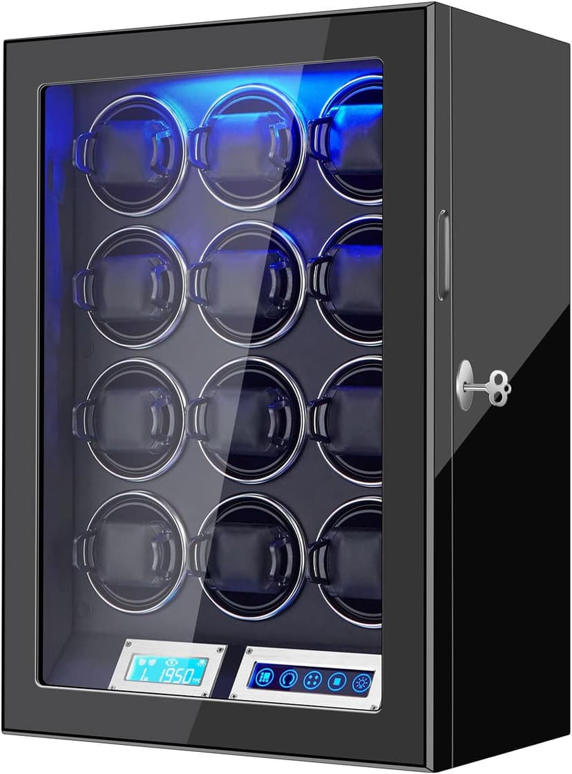 Watch Winders for 6/9/12 Slots Automatic Watches,Ultra-Quiet Japanese Motors, Built-in LED Illumination,LCD Display,Touchscreen Control