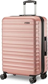 Amazon Basics 26" Hardside Medium Checked Luggage, Hardshell Suitcase With Wheels, Expandable For Up to 15% More Space, With Scratch-Resistant Surface, Four Multi-directional Wheels, Rose Gold