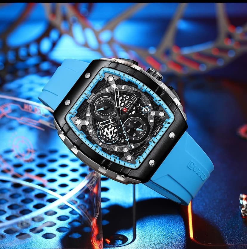 PASOY Luxury Chronograph Watches for Mens Rubber Strap Black Waterproof Date Analog Quartz Watch