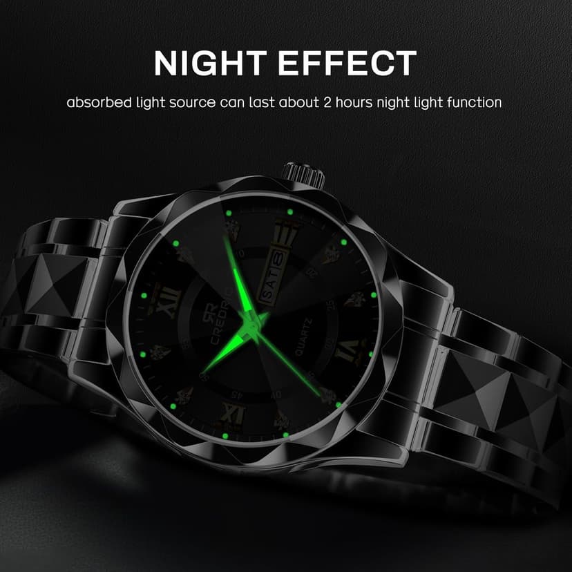 Credrio Watch for Men Stainless Steel Waterproof Diamond Business Dress Analog Quartz Luminous Date Two Tone Luxury Casual Wrist Watch