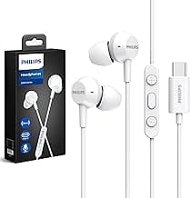 PHILIPS Wired Earbuds USB C with Microphone, in Ear Type C Headphones with mic, Powerful Bass, Lightweight, USB-C Wired Earphones, 3-Button in-line Remote Ear Buds (Black-Gray) (White)