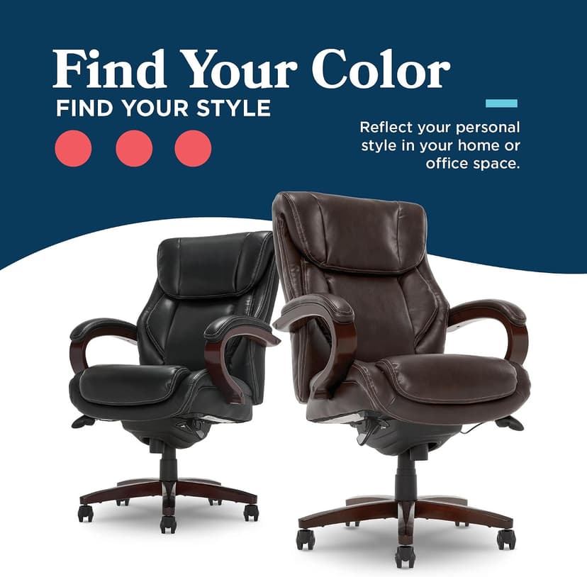 La-Z-Boy® Bellamy Executive Office Chair with Memory Foam Cushions, Real Wood Arms and Swivel Base, Waterfall Seat Edge, Faux Bonded Leather, Brown