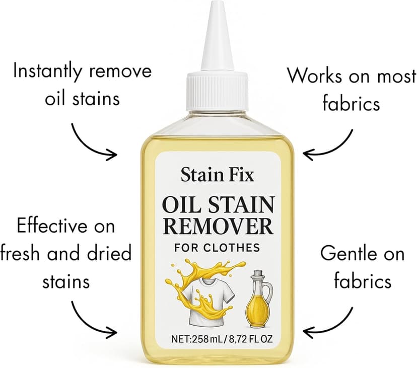 Instant Oil Stain Remover for Clothes (8.72oz) - Fabric Stain Remover For Cooking, Engine, Dried Oil And Grease Stains - Safe for All Fabric Types