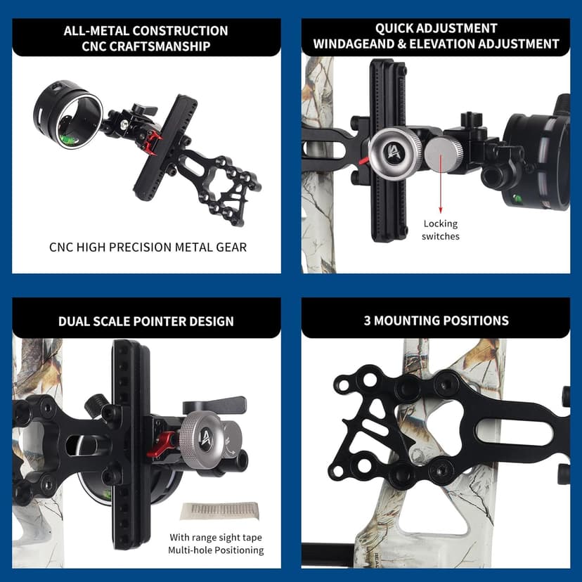 Archery Bow Sight for Compound Bows Target Hunting Single Pin or 5 Pin Bow Sight with 6X 1.75 Scope Lens Long Bar Right Hand for Quicker Sight Acquisition