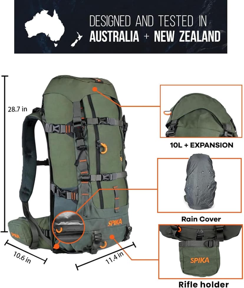 SPIKA Hunting Backpacks for Men, Meat Hauler Frame Pack with Rifle Holder, 40L/80L Extendable + Capacity for Bow Rifle Gun