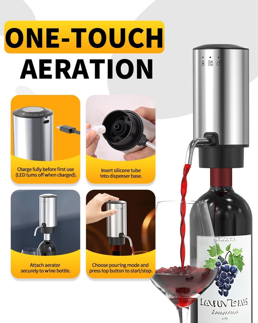 CIRCLE JOY Rechargeable Electric Wine Opener Set 8-in-1 Stainless Steel Automatic Wine Bottle Opener Gift Set w/Electric Wine Aerator Pourer, Foil Cutter, Wine Drip Ring, Vacuum Pump & 2 Wine Stoppers