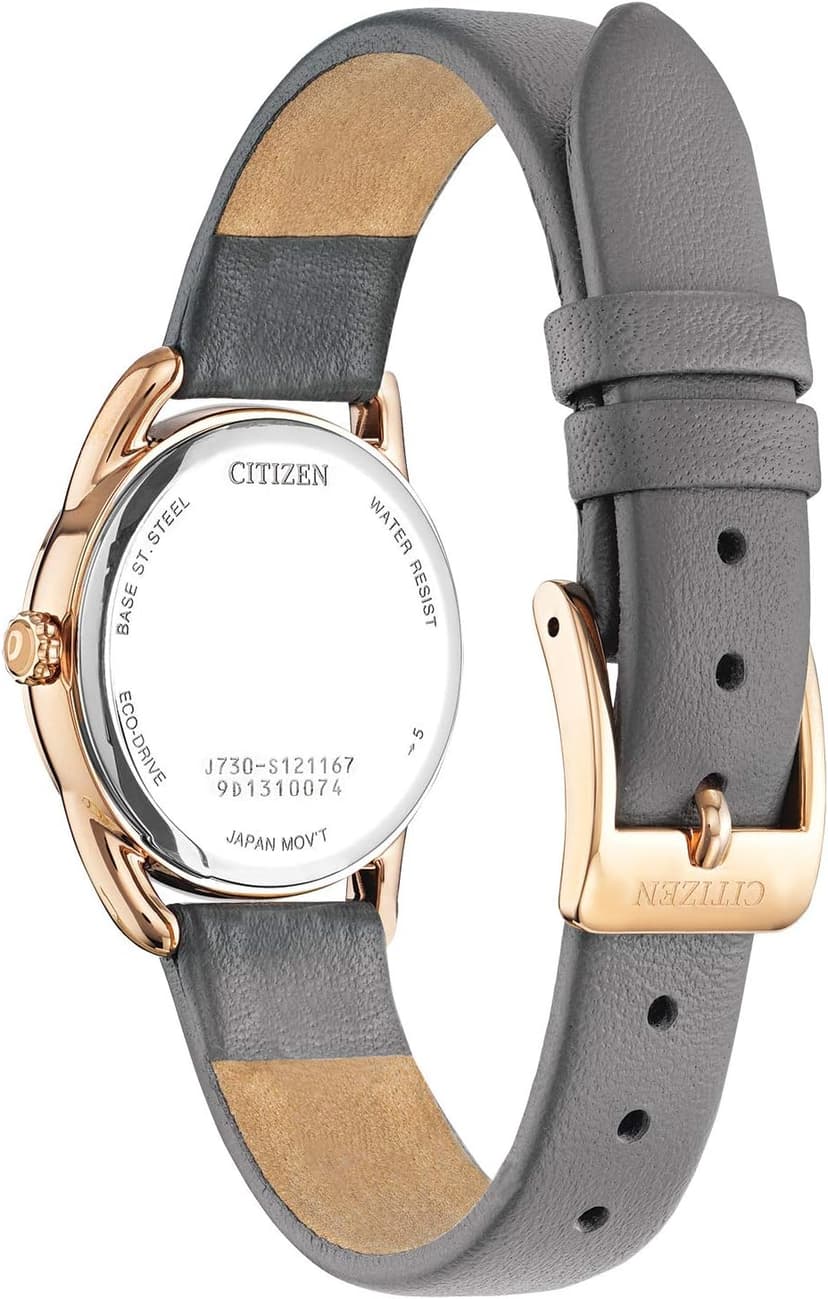 Citizen Women's Eco-Drive Dress Classic Watch in Rose-Tone Stainless Steel with Grey Leather Strap, Grey Dial (Model: FE1218-05H)