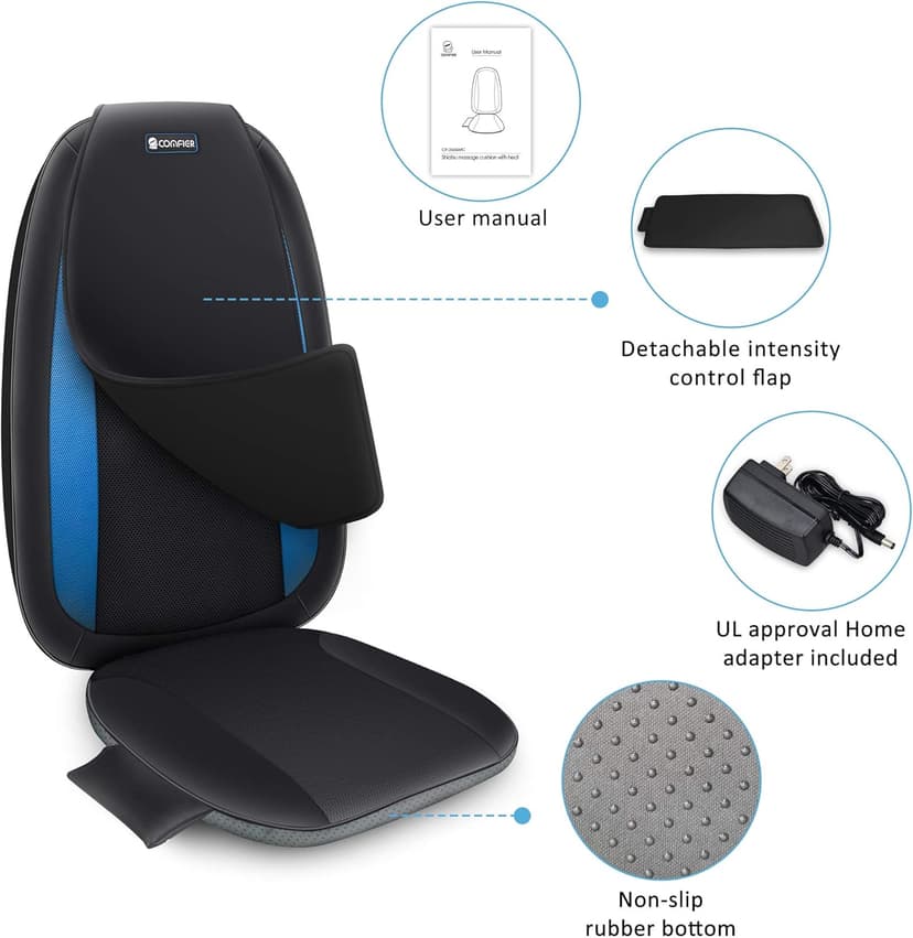 COMFIER Shiatsu Back Massager with Heat,Deep Tissue Kneading Massage Seat Cushion,Massage Chair Pad for Full Back,Body Massager for Home or Office Chair use, Father Day Gift for Men
