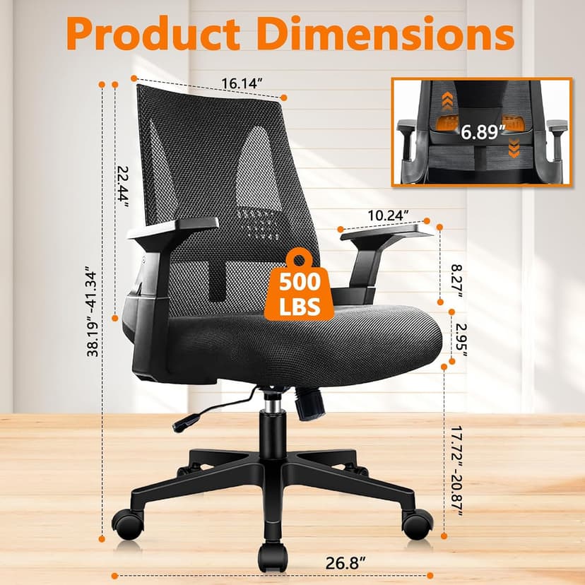 CLATINA 500lbs Big and Tall Office Chair Heavy Duty Mesh Ergonomic Computer Chairs with Adjustable Lumbar Support and Wide Comfy Seat for Home Office Conference Heavy People, Black, 4 Pack