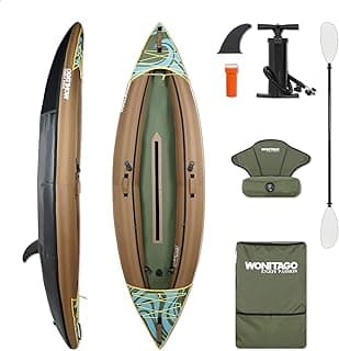 Inflatable Kayak, Portable Ripstop Oxford Cloth Recreational Touring Kayak with Fiberglass Kayak Paddle, Hand Pump and Carrying Bag, 1/2 Person