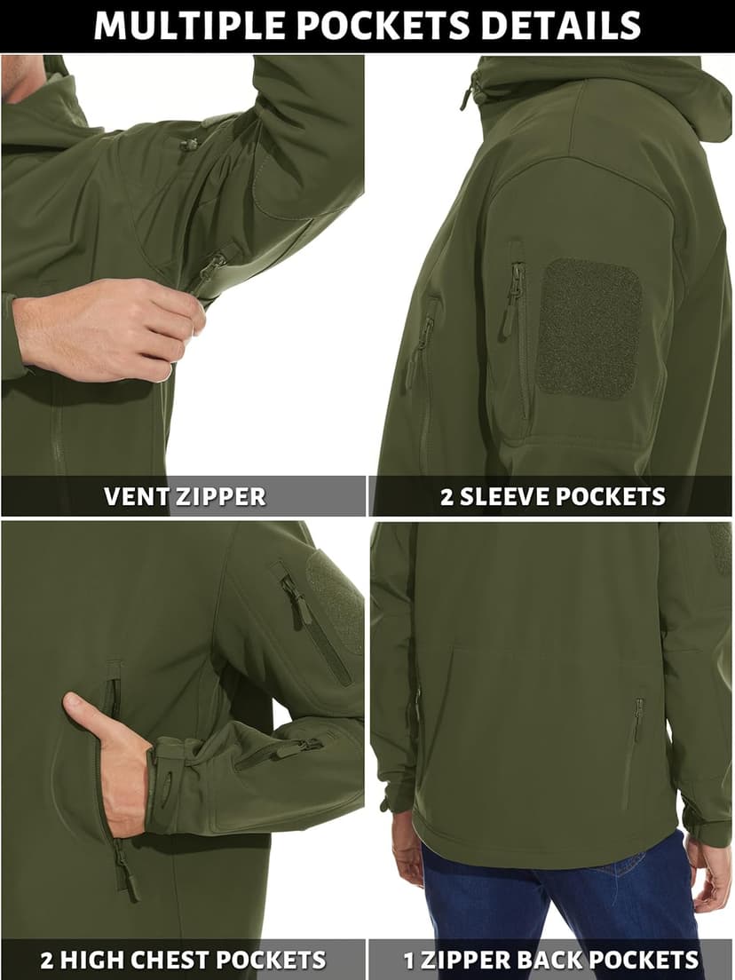 TACVASEN Men's Special Ops Military Tactical Soft Shell Rain Warm Fleece Lined Jacket Winter Hood Coat Hiking Snowboard