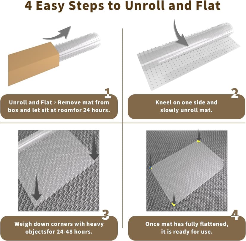 Office Chair Mat for Carpeted Floor, 63"x51" Clear Desk Mat for Carpet Large Protector Floor Mat On Low Pile Carpets, Easy Glide Rolling Plastic Floor Mat, Computer Chair Mat for Home Office