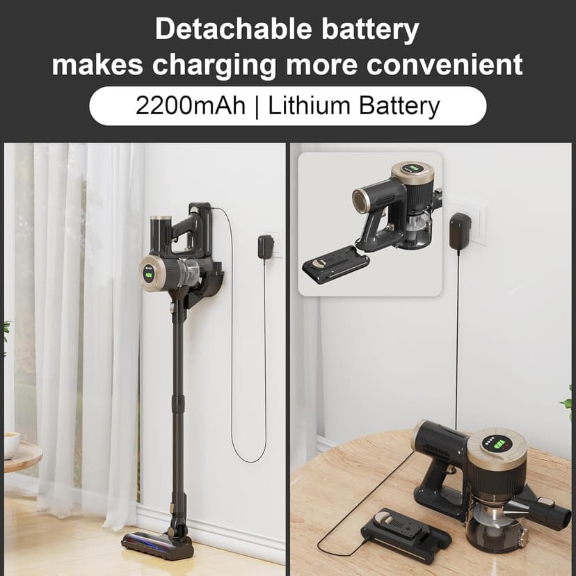 BUTY BULU Cordless Stick Vacuum Cleaner, 30KPa Handheld 2200mAh Rechargeable Battery Lightweight Small Vac Electirc Broom, 40Mins Runtime for Home Hard Floor Carpet Pet Hair Cleaning, LED Screen