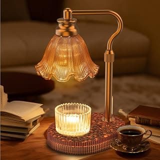 Flameless Electric Wax Warmer for Jar Candles, Includes 2 Bulbs, Brown, Home Decor Gift for Men & Women, Housewarming Flower Candle Warmer Lamp with Timer & 4-Level Dimmer, Adjustable Height B0F47HJQKV