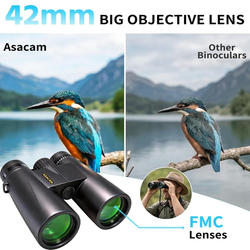 Asacam 12x42 Binoculars for Adults, High Powered Binoculars with Large Eyepiece, Lightweight HD BAK4 Prism for Bird Watching, Travel, Hunting, Camping, Sports
