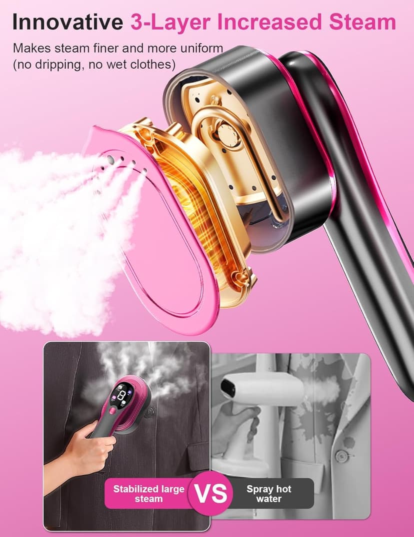 Travel Steamer for Clothes, 1200W Portable Handheld Steamer for Clothes, Portable Steam with LCD Display, 10s Fast Heat-Up, 2-in-1 Powerful Wrinkle Remover for Home & Travel
