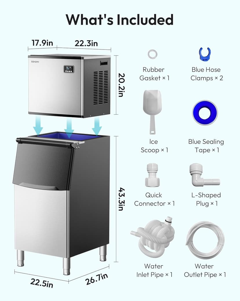 EUHOMY Commercial Ice Maker Machine 400Lbs/24H,ETL Approval, Industrial Ice Machine, 250Lbs Storage, Ice Ready in 11-20min, Stainless Steel Ice Maker for Bar/Cafe/Restaurant/Business