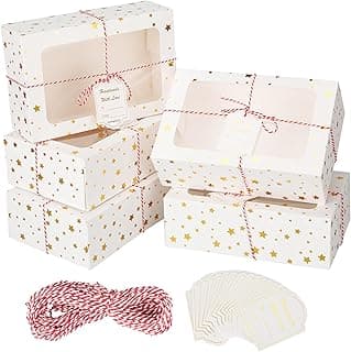 Zzrywuty 24 PCS Christmas Cookie Boxes for Gift Giving Golden Star White Bakery Boxes with Window,Christmas Treat Boxes for Pastry Dessert Cupcakes Mini Cake Pie Candy Donut,Baking Goods Packing Box