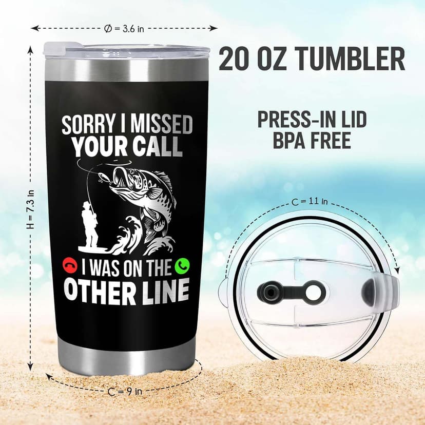 Funny Fish Gifts for Men - Sorry I Missed Your Call I Was On The Other Line Fish Tumbler - Fish Cup for Men - Fathers Day Christmas Birthday Fisherman Gifts - Fisherman Retirement Gift B0GQ3RCLNH