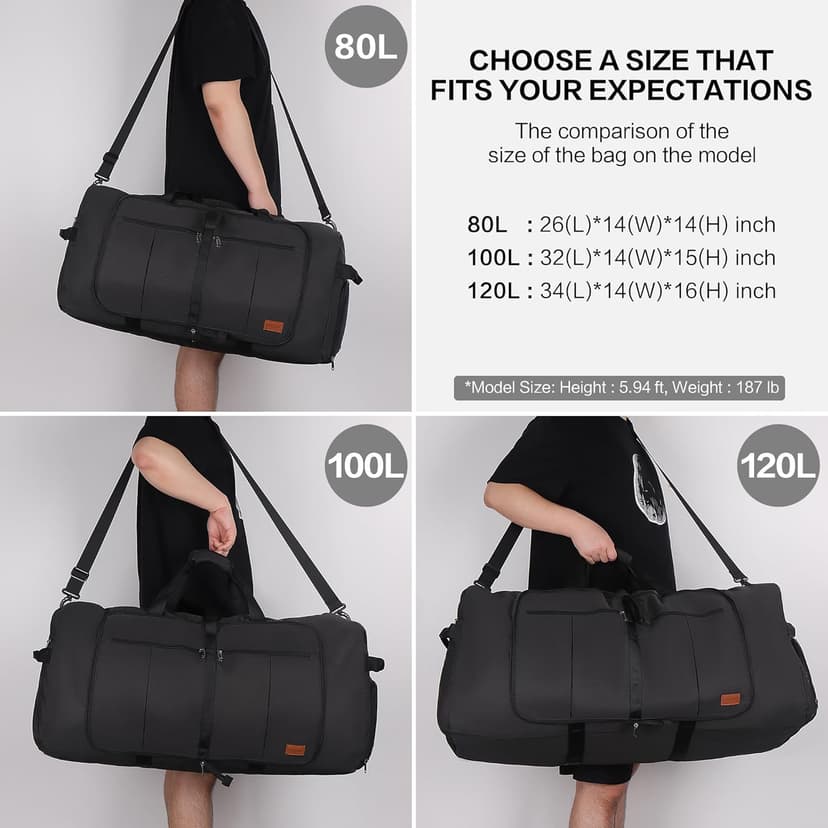 Urtala 120L Foldable Collapsible Waterproof Travel Duffel Bag for Men and Women with Shoe Compartment