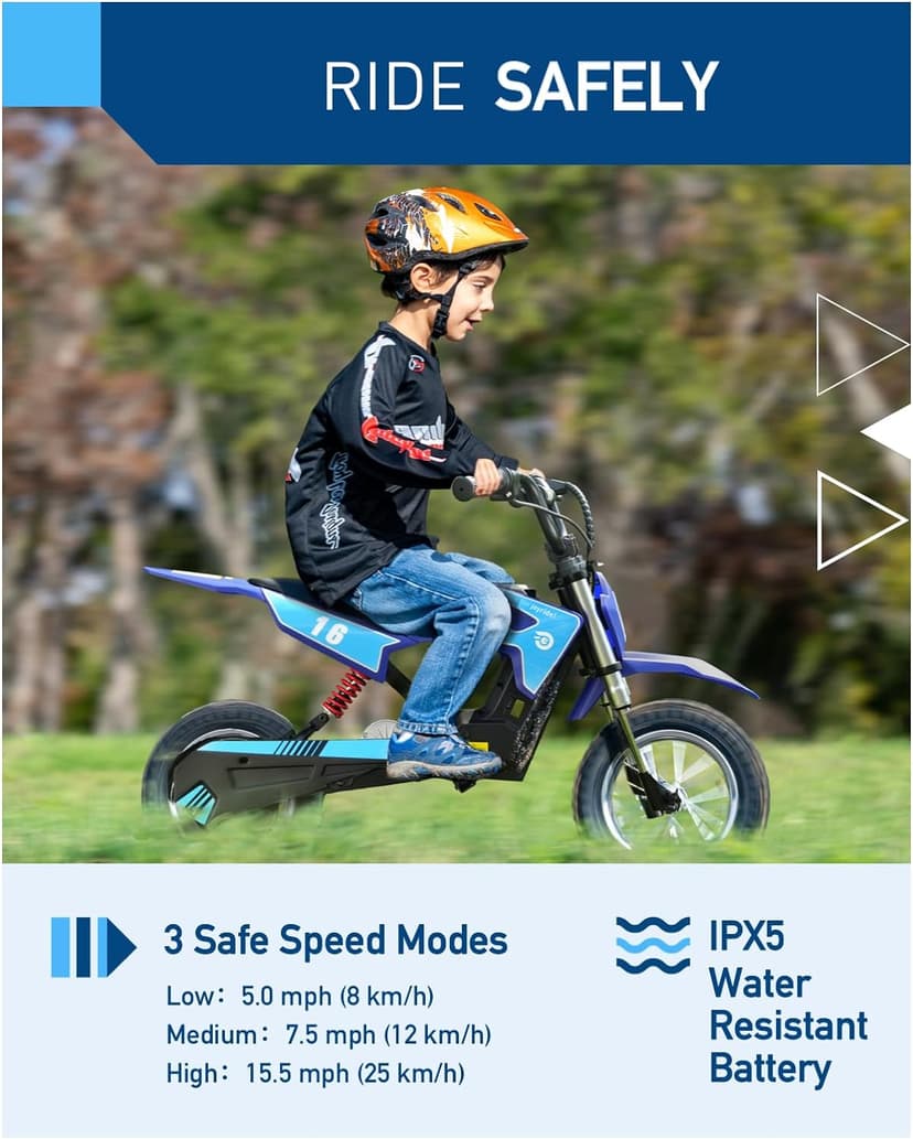 Hiboy DK1 36V Electric Dirt Bike,300W Electric Motorcycle - Up to 15.5MPH & 13.7 Miles Long-Range,3-Speed Modes Motorcycle for Kids Ages 3-10