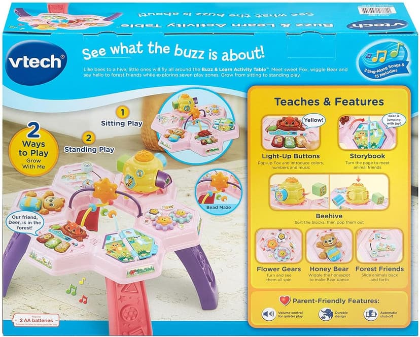 VTech Buzz and Learn Activity Table with Seven Interactive Play Zones, Pink