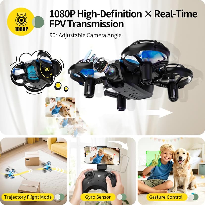 Holy Stone Mini FPV Drone with 1080P HD Camera for Kids & Beginners, RC Nano Quadcopter with Optical Flow Hover, Gesture Control, 3D Flips, 3 Batteries, Great Gift Toy for Boys and Girls, HS210P Blue