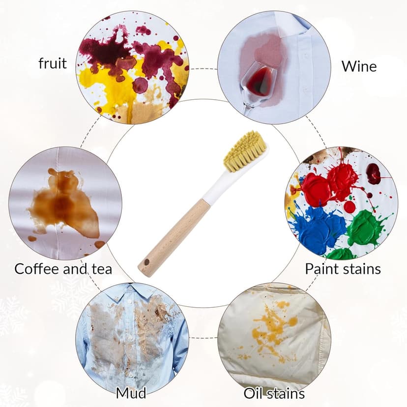 Jxiwfvl Wood Laundry Stain Brush with Soft Bristle, Stain Remover Brushes with Long Handle for Cleaning Shoes Clothes Fabric, Protable Laundry Scrub Brush for Stains on Clothes(Natural)