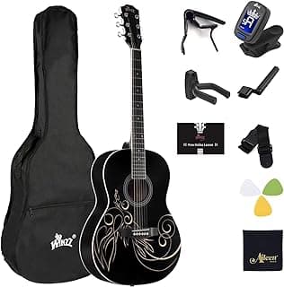 WINZZ AF227A 39 Inches Concert Acoustic Acustica Guitar with Full Kit, Delicate Vine