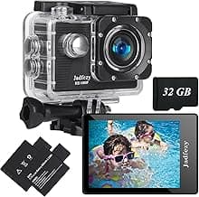 Jadfezy Action Camera FHD 1080P with 32GB Card, 98FT/30M Underwater Waterproof Camera with 2 Rechargeable Batteries, Wide Angle Sports Camera with Accessories Kit Suitable for Helmet, Bicycle, etc.