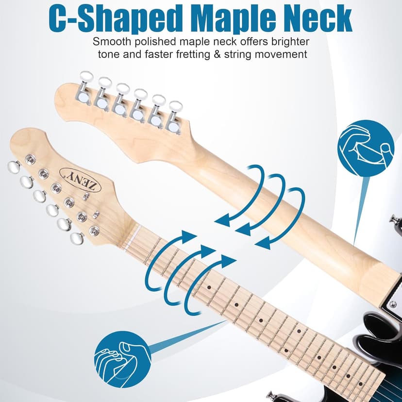 ZENY 30 inch Kids Electric Guitar with 5w Amp, Gig Bag, Strap, Cable, Strings and Picks Guitar Combo Accessory Kit, Blue