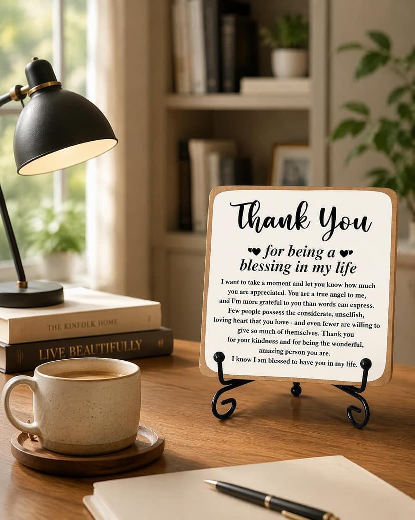 Thank You Gifts for Women Men Friends Mom, Thank You for Being A Blessing in My Life Wooden Plaque with Stand, Thanksgiving Day Gifts for Family Member Desk Decor - B75