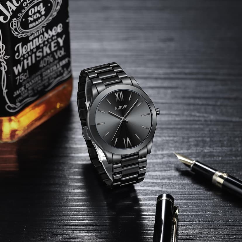 NIBOSI Men Watches Analog Quartz Stainless Steel Black Watches for Men Waterproof Business Classic Watch Fashion Minimalist Ultra Thin Wrist Watch for Work and Casual Wear