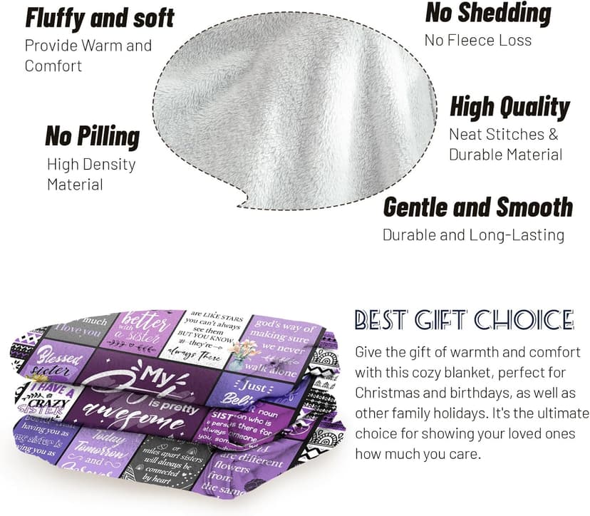 Sister Gifts Blanket, Happy Birthday Gifts for Sister, Unique Gift for My Dear Sis on Mothers Day Christmas - Soft Throw Blanket 60" x 50 (Purple)