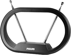 Philips Indoor TV Antenna Rabbit Ears for Local Channels, 15 Inch Extendable Dipoles, 4K 1080P VHF UHF, Tabletop Antenna, Digital HDTV Antenna, Smart TV, 4ft Coaxial Cable, Black, SDV7114A/27