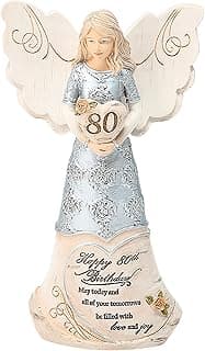 Pavilion 'Happy 80th Birthday' 82475 Elements Angels - Polyresin Birthday Angel Figurine - Silver Hand-Painted Remembrance and Keepsake Gift Angel for Grandmothers, Mothers, Aunts, Friends, Women