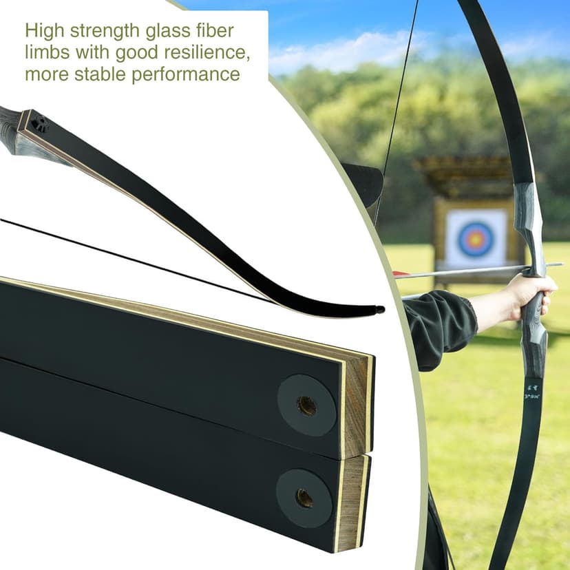 Black Hunter Takedown Recurve Bow, 60" Right Handed & Left Handed Archery Recurve Bows with Ergonomic Design for Adults Beginners to Advanced Outdoor Practice & Hunting (25-60 lbs)