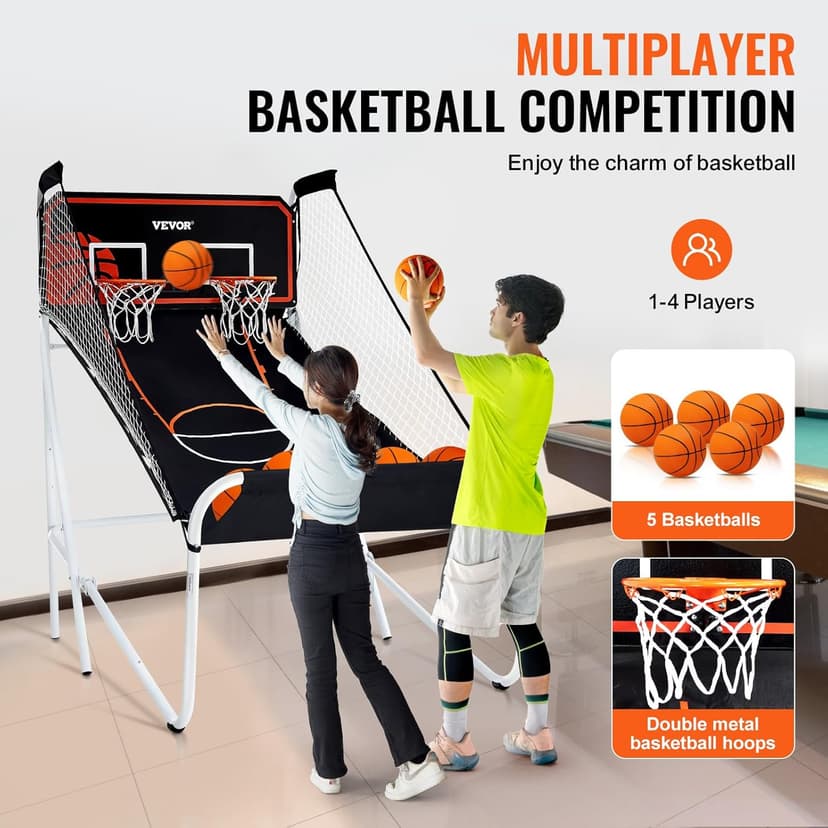 VEVOR Foldable Basketball Arcade Game, 2 Player Indoor Basketball Game, Home Dual Sport with 5 Balls, 8 Game Modes, Electronic Scoreboard, and Inflation Pump,Adults