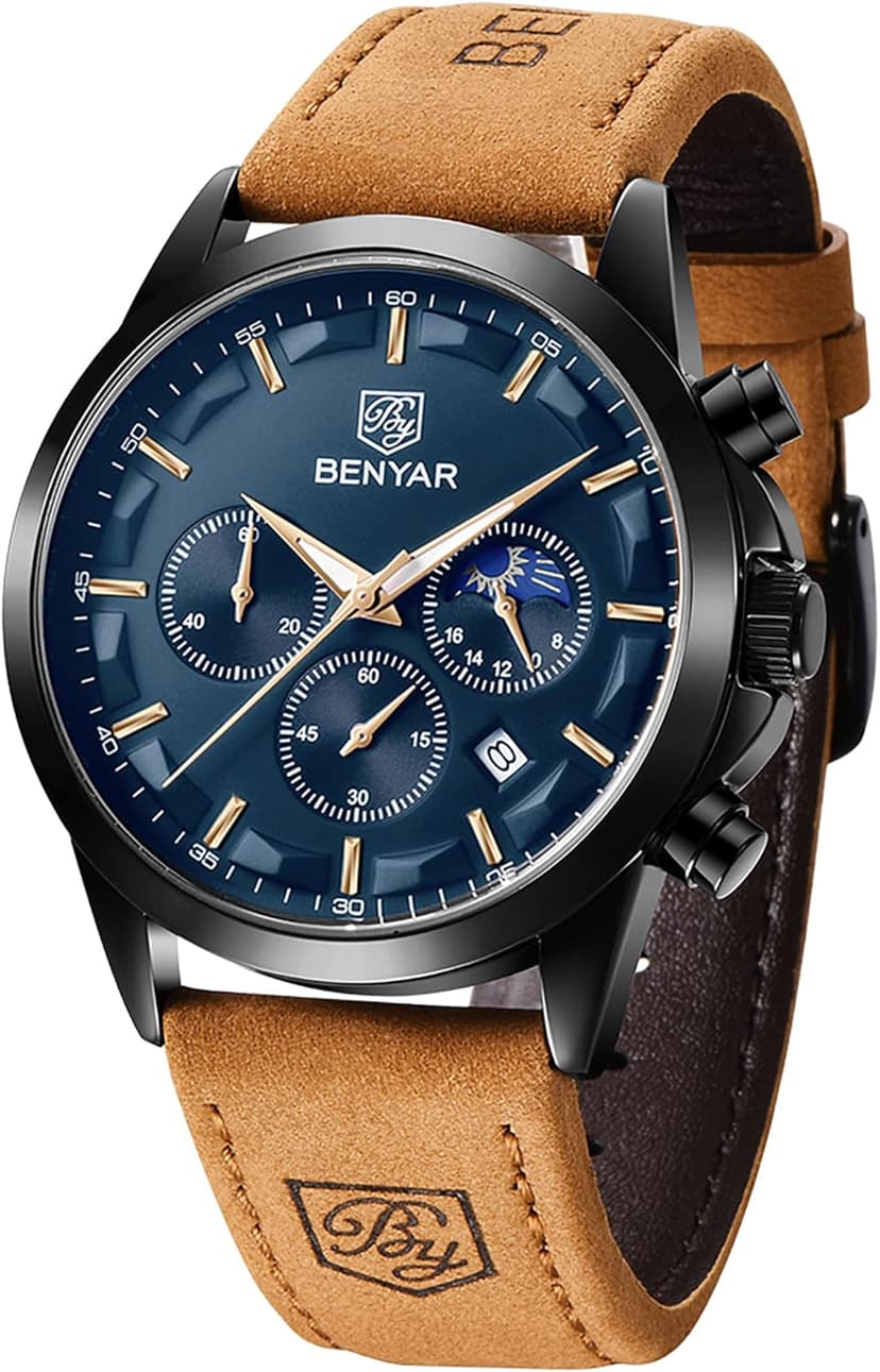 BY BENYAR BY BENYAR Mens Watches Analog Quartz Chronograph Waterproof Wrist Watches for Men Fashion Business Work Casual Sport Designer Dress Watch with Calendar Elegant Gifts for Men