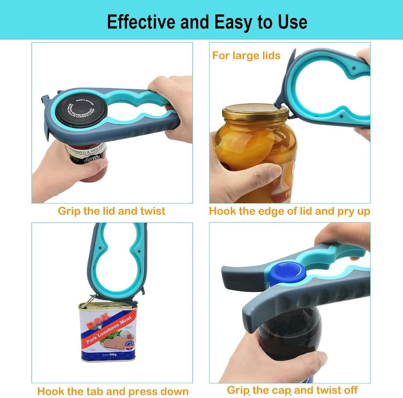 Otstar Jar Opener Bottle Opener and Can Opener for Weak hands, Seniors with Arthritis and Anyone with Low Strength, Mutil Jar Opener Get Lids Off Easily (Blue and Grey)