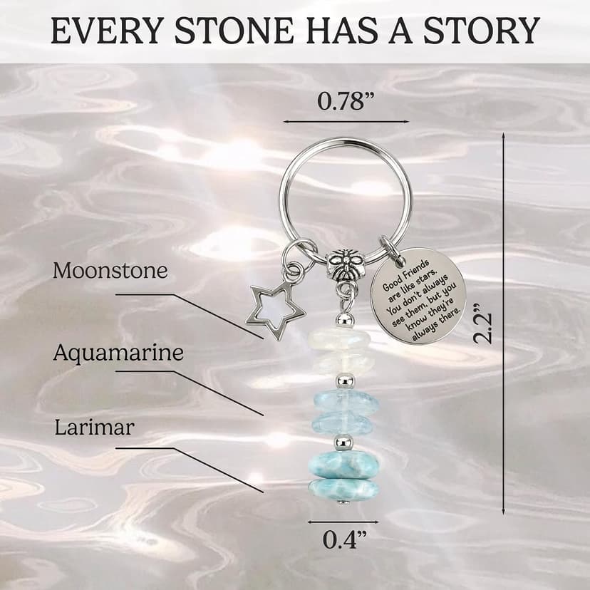 Made With 3 Types Of Genuine Stone Beads And Stainless Steel Ring, Lightweight 2.43 Inch Keychain, Includes Sentimental Card 2.43 Inch Crystal Keychain Gifts For Women, Friend, Coworker, Daughter, Mom B0H5WQWGNL