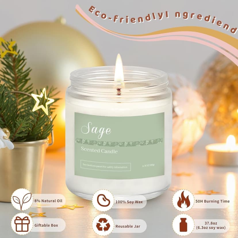 Lavender, Jasmine, Vanilla, Sage, Sandalwood Rose & Eucalyptus Mint. 42 oz 300 Hour Burn for Home, Baths, Yoga & Self-Care Scented Candles Gift Set for Women, 6-Pack Aromatherapy Candles for Home B0CHYWN5W6