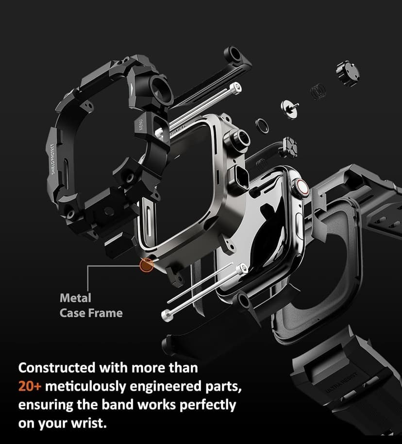 ULTIMAL Rugged Case with Band for Apple Watch 46mm,Compatible with Apple Watch Series 11/10, Military Grade Shockproof Bumper Cover for iWatch Tactical Band Men (Black, 46mm)