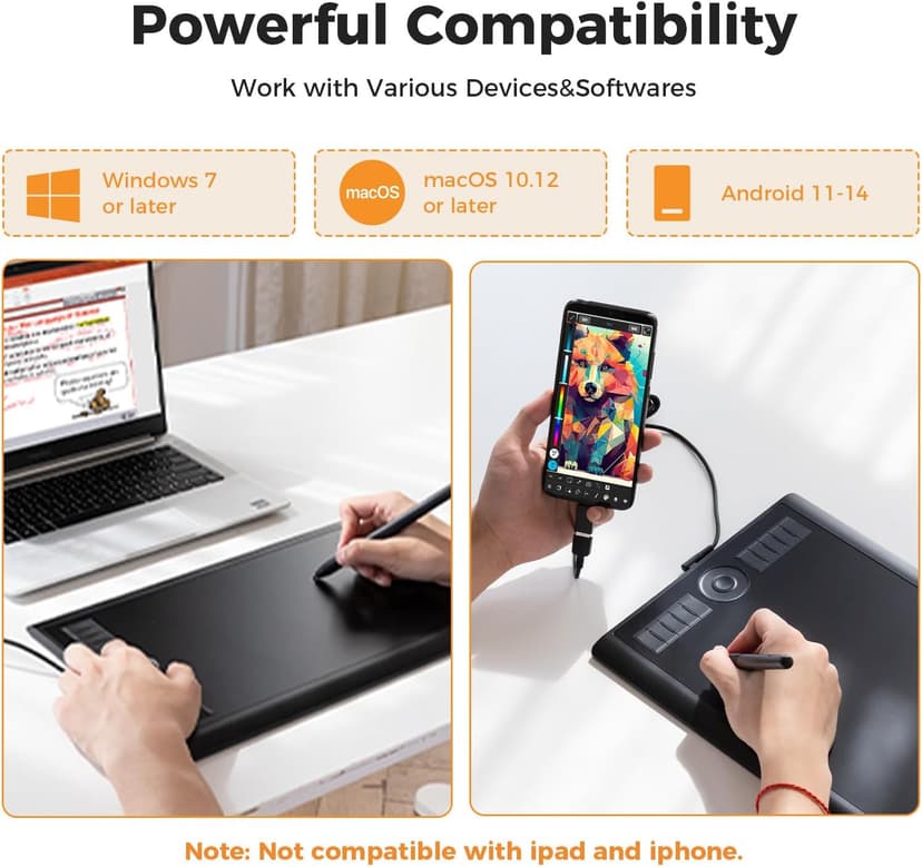 GAOMON M10K Drawing Tablet, 10x6 inch Large Graphics Tablet with Touch Ring, 8192 Levels Battery-Free Stylus, 10 Hot Keys, Art Tablet for Design, Writing, Editing, Work with Mac, Windows, Android