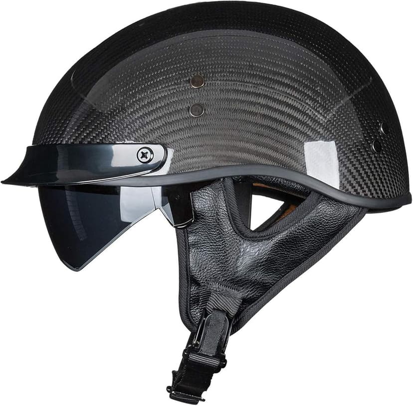 VCOROS Carbon Fiber Open Face Retro Motorcycle Helmets Men Women Half Face Helmets for Motorbike Cruiser Chopper Moped Scooter ATV (Gloss Black, L)
