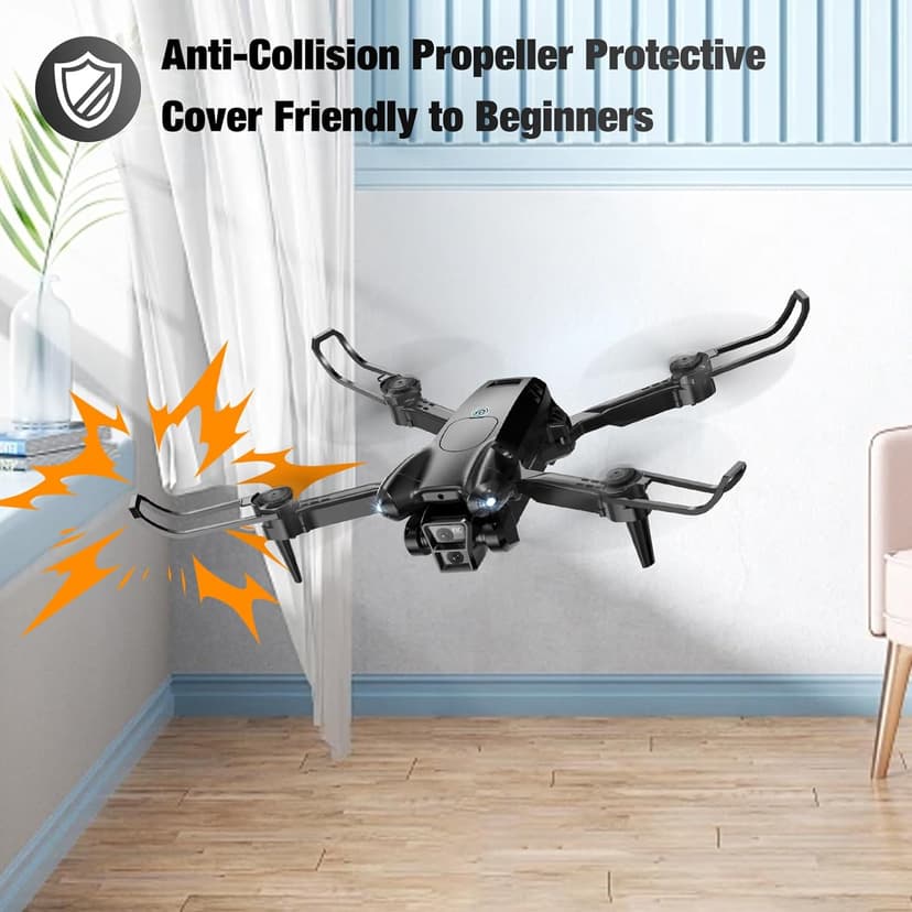 Drone with Camera 1080P HD,Mini Drone for Beginners Kids Adults,Foldable RC Quadcopter with Stable Hover,Trajectory Flight,One Key Take Off/Land,2 Batteries,Toys for Boys and Girls（Black)